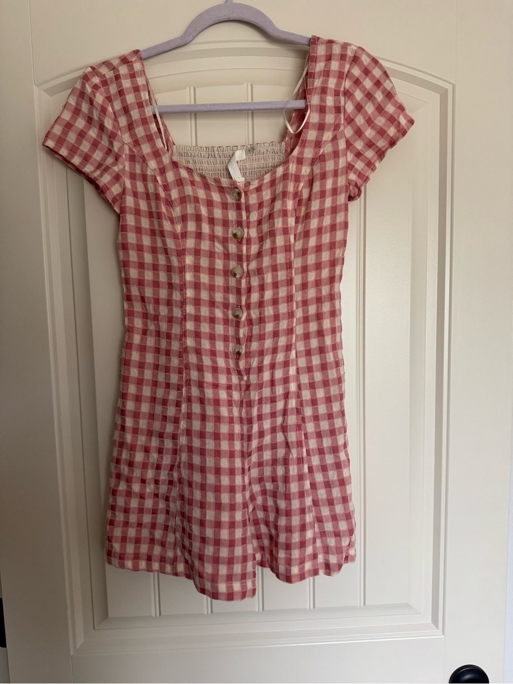 Mustard Seed Pink Gingham Button-Front Romper